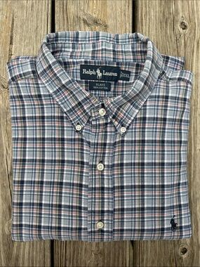 RALPH LAUREN | 90s Y2K Blue Plaid Blake Cotton Vintage Prep LS Shirt | Size XXL